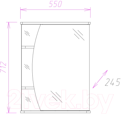Шкаф с зеркалом для ванной Onika Луна 55.01 R