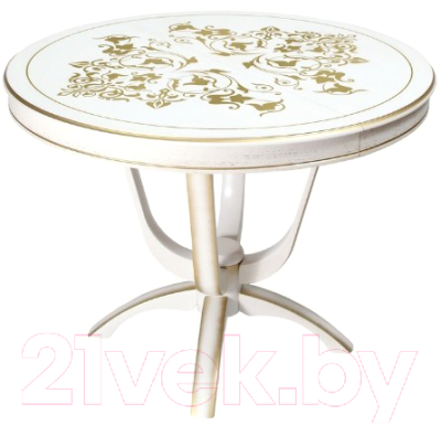 Обеденный стол ТехКомПро Камелия К с рисунком №3 (бук/тон 1/золотая патина) - фото