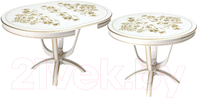 Обеденный стол ТехКомПро Камелия К с рисунком №3 (бук/тон 1/золотая патина)