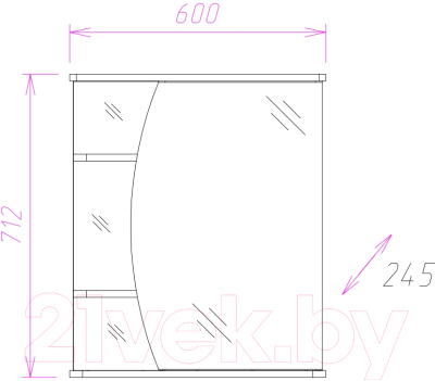 Шкаф с зеркалом для ванной Onika Луна 60.01 R