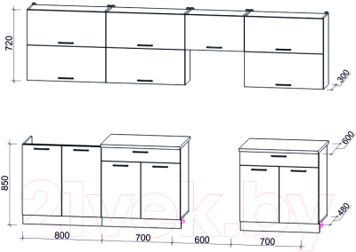 Готовая кухня Интерлиния Мила Gloss 60-30