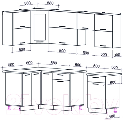 Готовая кухня Интерлиния Мила Gloss 50-12x24