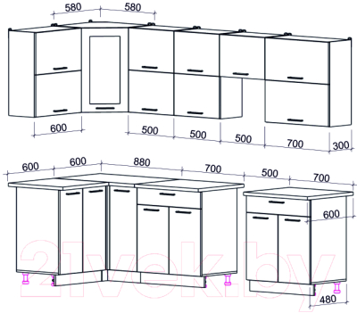 Готовая кухня Интерлиния Мила Gloss 50-12x28