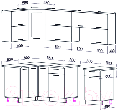 Готовая кухня Интерлиния Мила Gloss 60-12x25