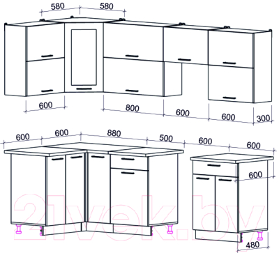 Готовая кухня Интерлиния Мила Gloss 60-12x26