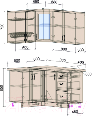 Готовая кухня Интерлиния Мила Крафт 1.2x1.4