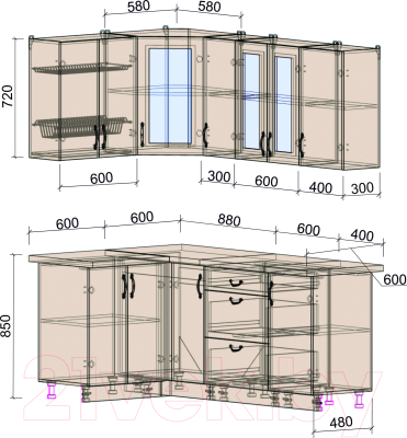 Готовая кухня Интерлиния Мила Крафт 1.2x1.9