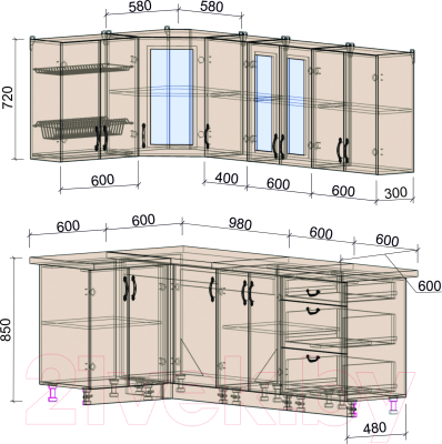Готовая кухня Интерлиния Мила Крафт 1.2x2.2
