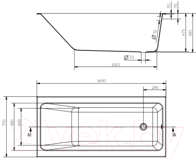 Ванна акриловая Cersanit Crea 160x75 / P-WP-CREA-160NL (без ножек)