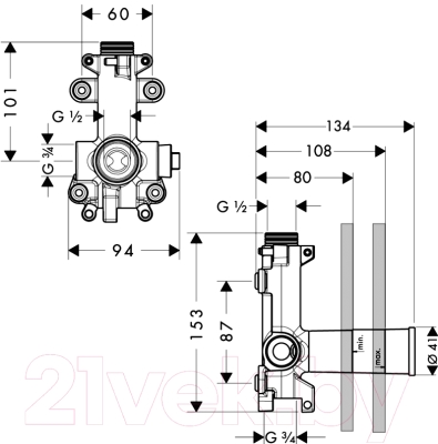 Встраиваемый механизм смесителя Axor Shower Collection 28486180