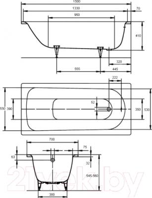 Ванна стальная Kaldewei Saniform Plus 361-1 150x70 (easy-clean)