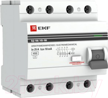 Устройство защитного отключения EKF PROxima ВД-100 4P 25А 30мА / elcb-4-25-30-em-pro - фото