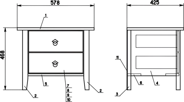 Прикроватная тумба Dipriz Боцен Д 7183-4.1