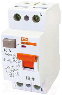Устройство защитного отключения TDM ВД1-63-2Р-16А-10мА / SQ0203-0002 - фото