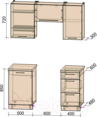 Кухонный гарнитур Интерлиния Мила Пластик 1.5 А