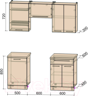 Кухонный гарнитур Интерлиния Мила Пластик 1.7 А