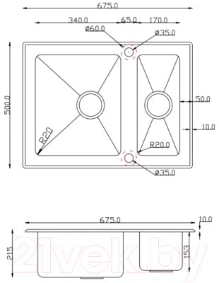 Мойка кухонная ZORG GS 6750-2 (белый)