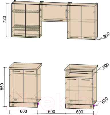 Кухонный гарнитур Интерлиния Мила Пластик 1.8 А