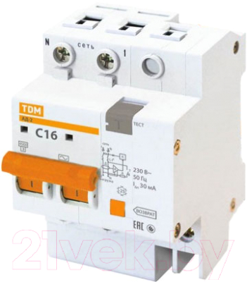 Дифференциальный автомат TDM АД-2-2Р-16А-30мА / SQ0221-0001 - фото