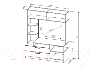 Стенка ДСВ Софи №2 СЦС 1400.2 (сонома/белый глянец)