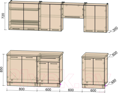 Кухонный гарнитур Интерлиния Мила Пластик 2.6 А