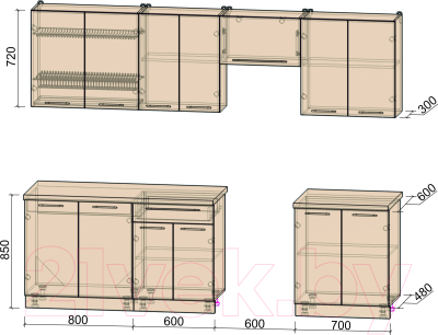 Кухонный гарнитур Интерлиния Мила Пластик 2.7 А