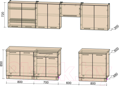 Кухонный гарнитур Интерлиния Мила Пластик 2.9 А