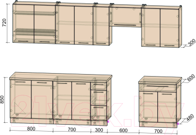 Кухонный гарнитур Интерлиния Мила Пластик 3.1 А