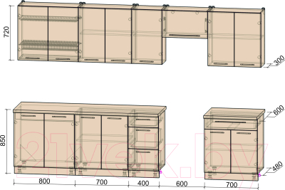 Готовая кухня Интерлиния Мила Пластик 3.2 А
