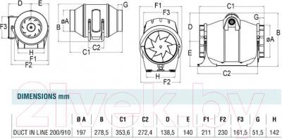 Вентилятор накладной Cata Duct In-Line 200/910