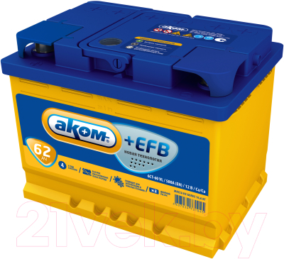 Автомобильный аккумулятор AKOM 6СТ-62 Рус+EFB - фото