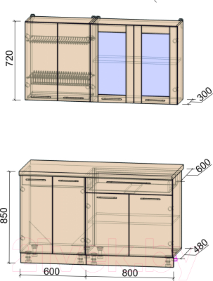 Кухонный гарнитур Интерлиния Мила Пластик 1.4 Б