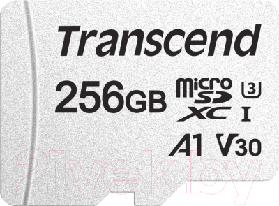 Карта памяти Transcend microSDXC 256GB UHS-I U3 V30 A1 + SD адаптер (TS256GUSD300S-A) - фото