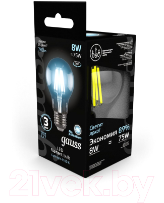 Лампа Gauss Filament E27 8W 4100K / 102802208