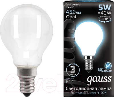 Лампа Gauss Filament Globe E14 5W 4100K / 105201205