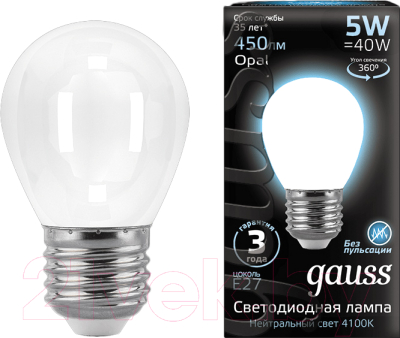 Лампа Gauss Filament Globe E27 5W 4100K / 105202205