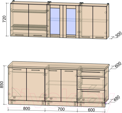 Кухонный гарнитур Интерлиния Мила Пластик 2.1 Б