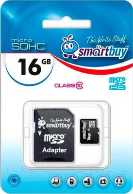 Карта памяти SmartBuy microSDHC (Class 10) 16 Гб + SD адаптер (SB16GBSDCL10-01) - фото
