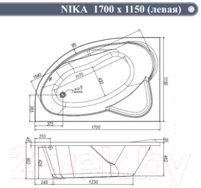 Ванна акриловая Ventospa Nika 170x115 L