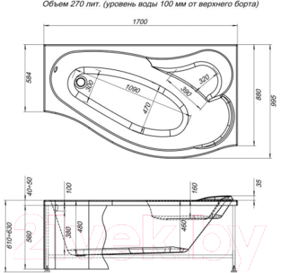 Экран для ванны Aquanet Palma 170 R