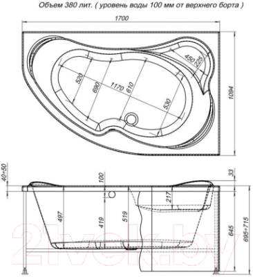 Экран для ванны Aquanet Capri 170 R