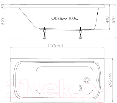 Ванна акриловая Triton Стандарт 150x70