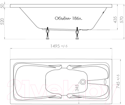 Ванна акриловая Triton Стандарт 150x75