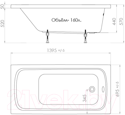 Ванна акриловая Triton Стандарт 140x70