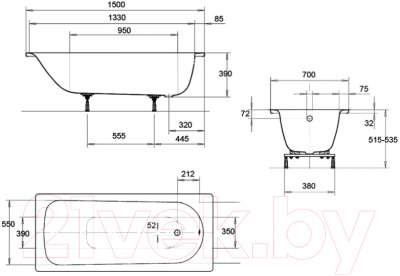 Ванна стальная Kaldewei Eurowa 150x70