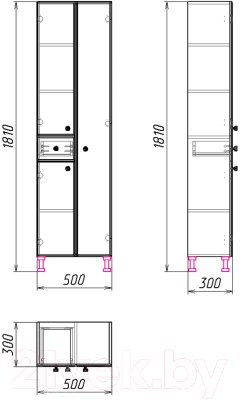 Шкаф-пенал для ванной Гамма 53.50 ОФ2