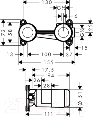 Встраиваемый механизм смесителя Hansgrohe Universal 13622180