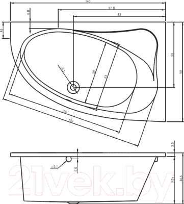 Ванна акриловая Riho Lyra 140 L / BA66005