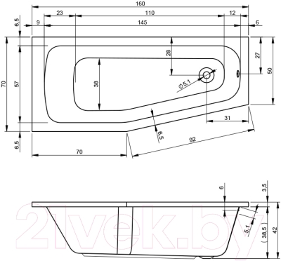 Ванна акриловая Riho Dola 160 R / BB33005