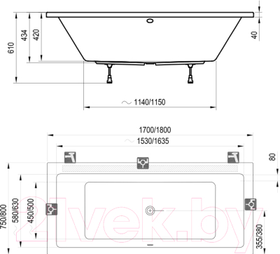 Ванна акриловая Ravak Formy 01 180x80 (C881000000)